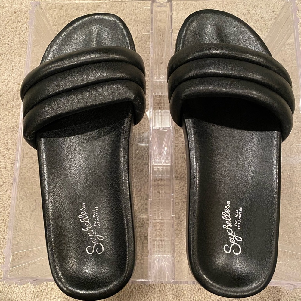 NWT Seychelles Low Key Slide Sandal - Black Leather - Sz 10